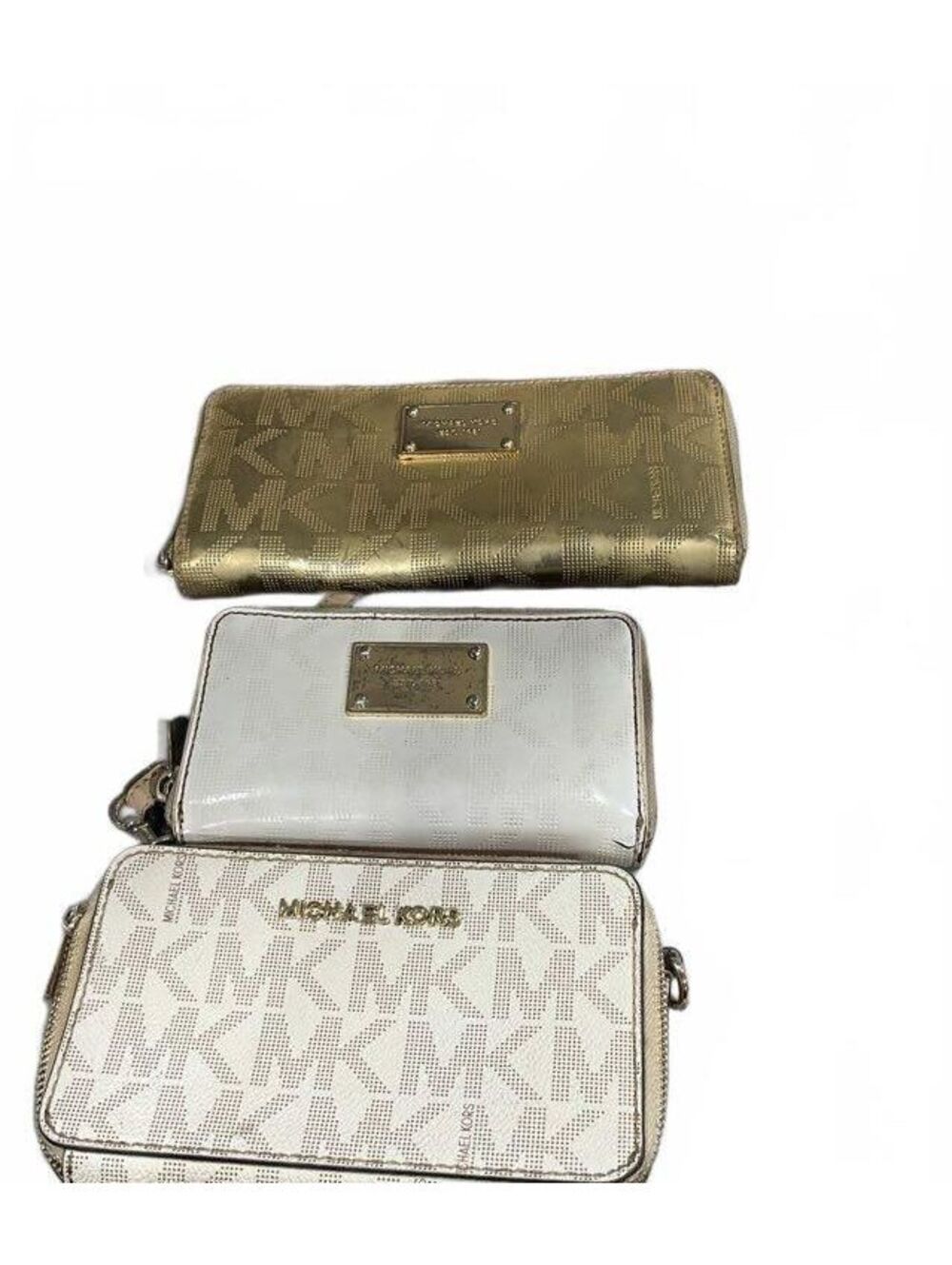 Michael Kors Gold Zip Around & Card Wallet Bundle Lot